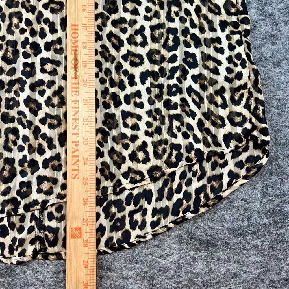 H&M Leopard Print Sheer Blouse Womens L Brown Mock Neck Long Sleeve Chic Office - Picture 11 of 12